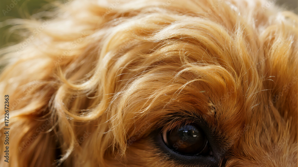 Naklejka premium A hyper-realistic macro shot of a single, clean, fluffy curl of the dog's fur