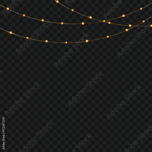 Realistic hanging gold bead garlands for festive decor. Vector