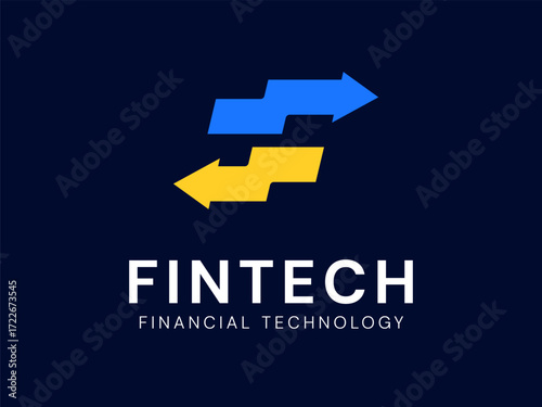 Financial Technology with letter F Convert Arrows technology Analysis logo vector design concept. Letter f logotype symbol for digital finance, ui, technology, investment, business, corporate, fintech