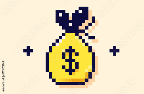 Y2K pixel user interface element. Bag of money.