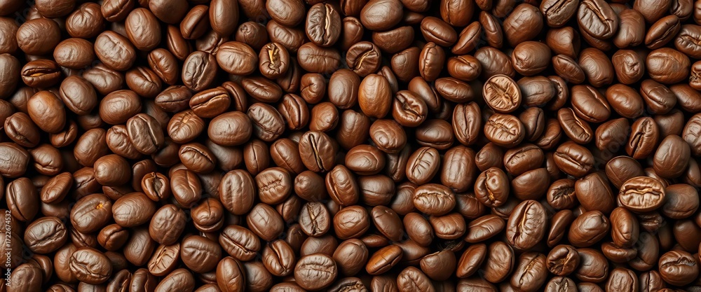 Obraz premium Rich brown coffee beans background, close-up texture, dark, burlap