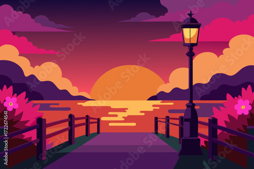 a picturesque scene unfolds as a lamppost  adorned