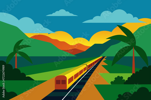 a train travels along a railway track that cuts th