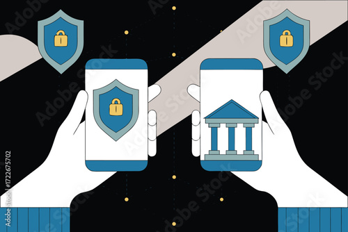 Secure mobile banking transactions protecting financial data with digital shields and devices