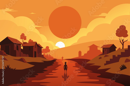 in this evocative image  a massive  hazy sun hangs