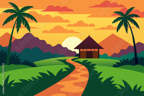 this idyllic image depicts a vibrant tropical land
