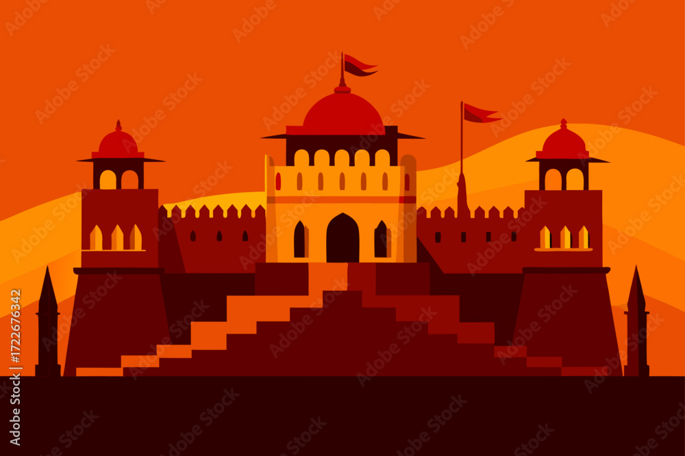 Fototapeta premium this image depicts a grand ancient indian fort ba