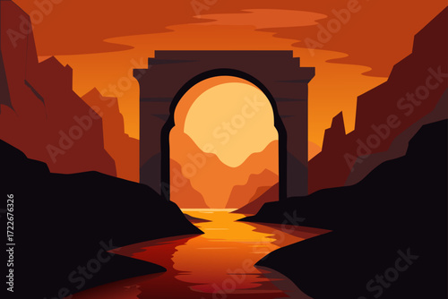 this image depicts a dramatic  ancient stone archw