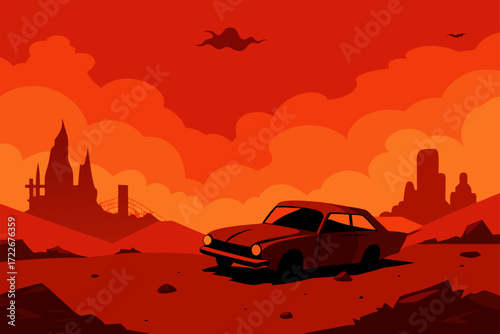 this image depicts a desolate  post apocalyptic la
