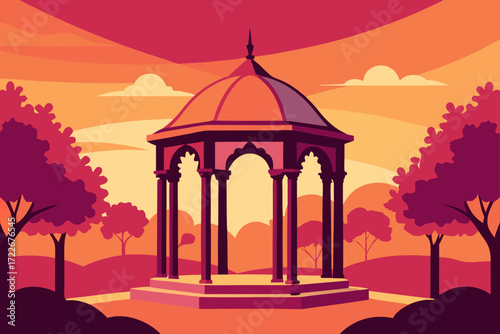 this image depicts an ornate  octagonal gazebo bat