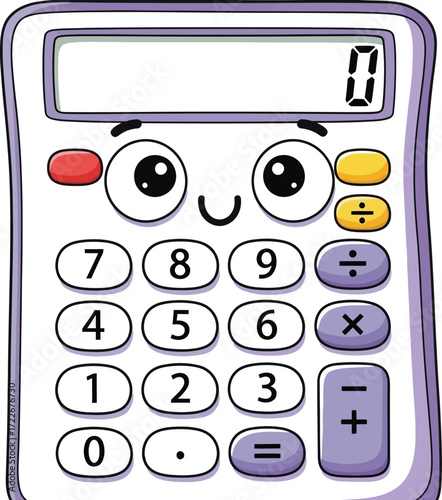 Cartoon calculator with eyes and smile, math education for children