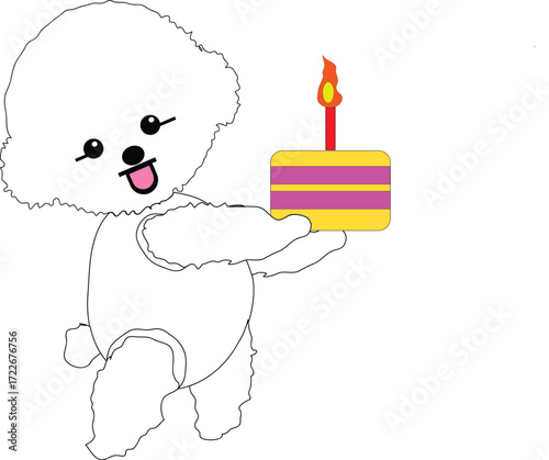 Happy birthday cute smiling puppy hand drawn vector illustration doodle
