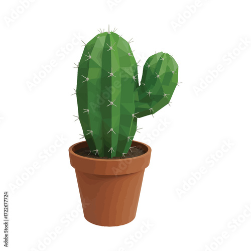 Vector art of green low poly cactus in pot
