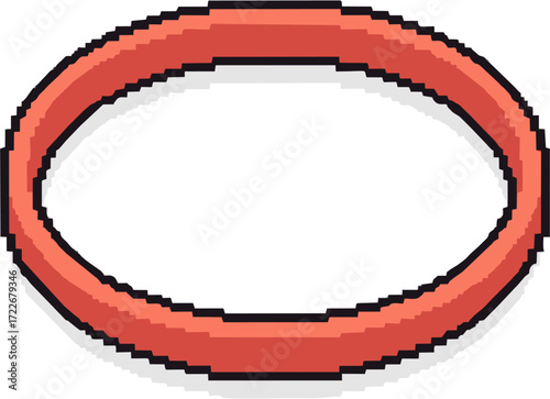 Pixel art depiction of a simple, red, oval-shaped rubber band.
