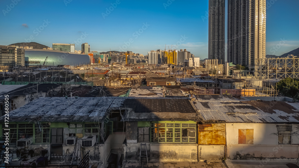 Fototapeta premium Sept 14 2025 Rooftop Shanty Towns in Ma Tau Kok