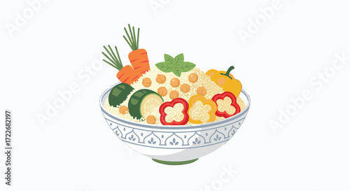 Delicious and Healthy Couscous Salad with Vegetables, a Colorful and Nutritious Meal, Suitable for Dietary Needs