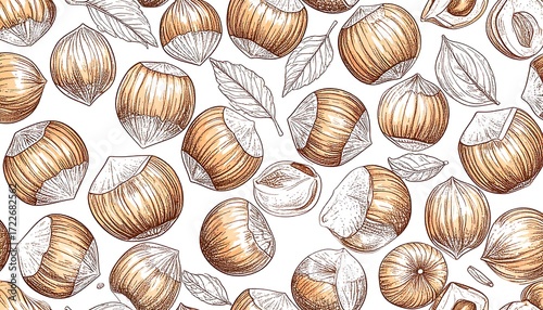 Detailed hazelnut pattern on white background