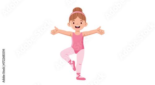 Ballet Dancer Young Ballerina in Pink Leotard and Ballet Shoes, Practicing Graceful Poses in a Ballet Studio