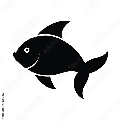 Solid black silhouette of a school of swimming fish in a dynamic underwater scene