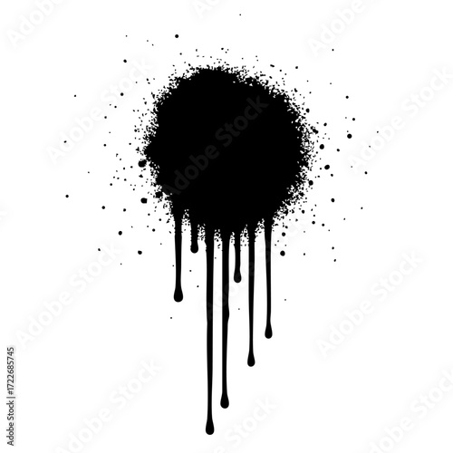 Black spray paint splatters and drips design element