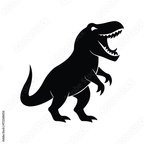 Fierce tyrannosaurus rex roaring silhouette in solid black