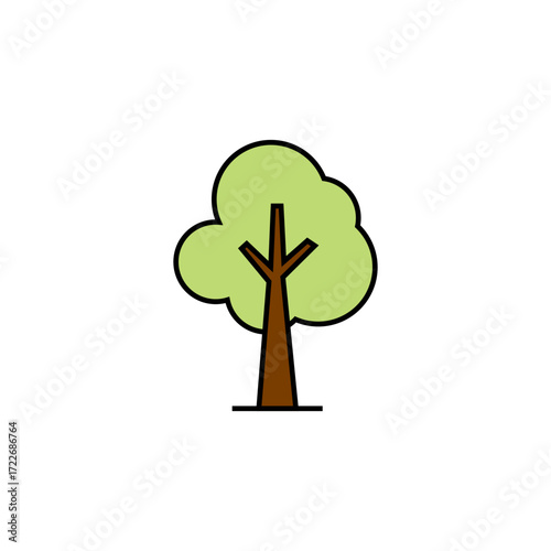 Simple illustration of a tree with a green canopy and brown trunk on a white background.