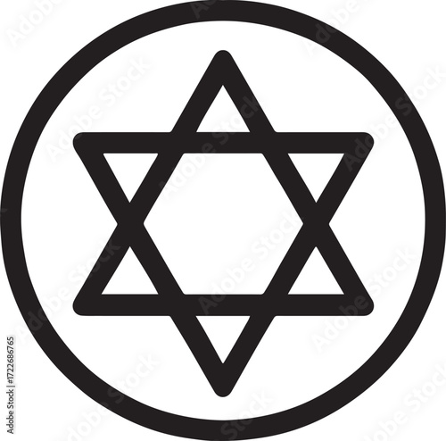 Silhouette vector of Star of David circle emblem representing Judaism, faith, and sacred symbol.