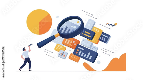 Analyzing business growth with strategic foresight for success with flat design and white background