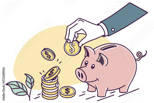 piggy bank and coins