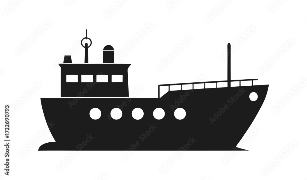 Obraz premium Black silhouette of a cargo ship on a white background
