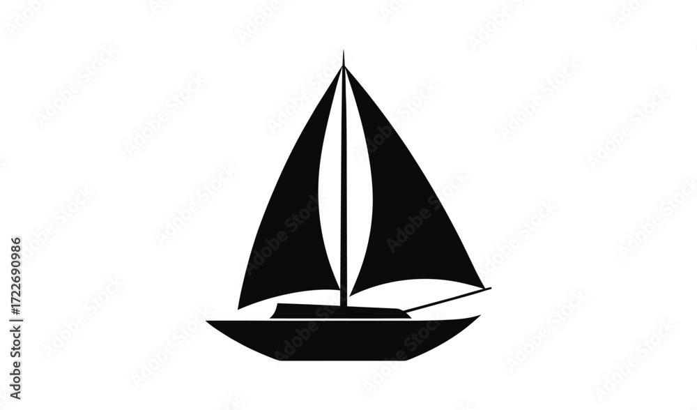 Fototapeta premium Black silhouette of a sailboat on a white background