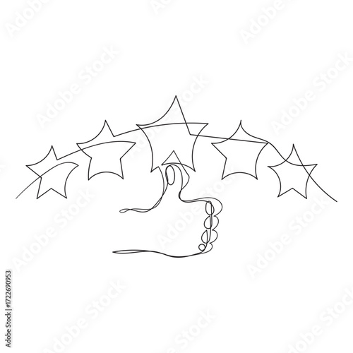 continuous line drawing thumb up and star symbol for customer review icon related