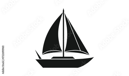 Black silhouette of a sailboat on a white background