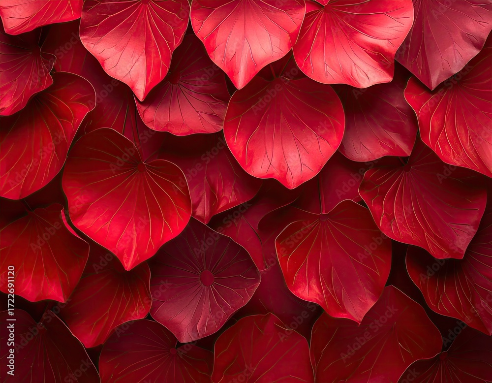 Obraz premium Close-up of many overlapping vibrant red leaves