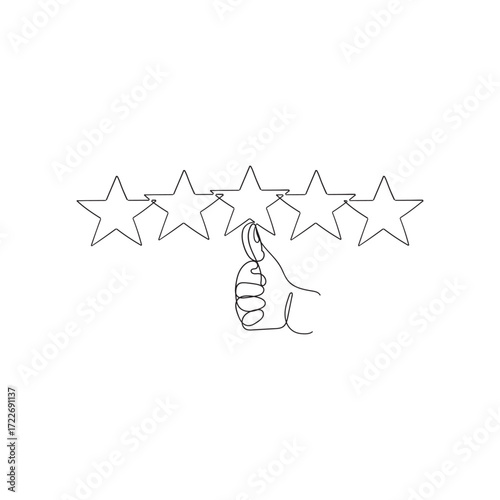 continuous line drawing thumb up and star symbol for customer review icon related