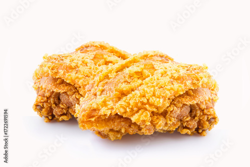 Crispy fried chicken, golden yellow color, looks delicious isolated on white