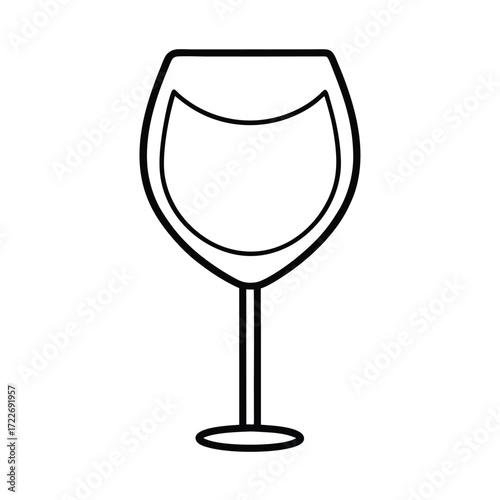 Minimalist thin line art silhouette of a wine glass on a white background