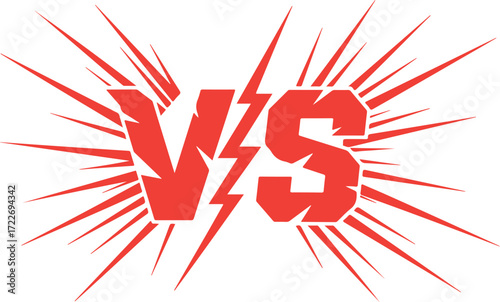 Illustration of red vs symbol with lightning and explosion effect isolated on white background