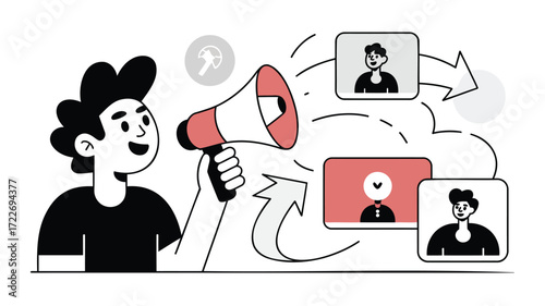 Empowering team communication through clear voice and connecting faces in a stylized vector
