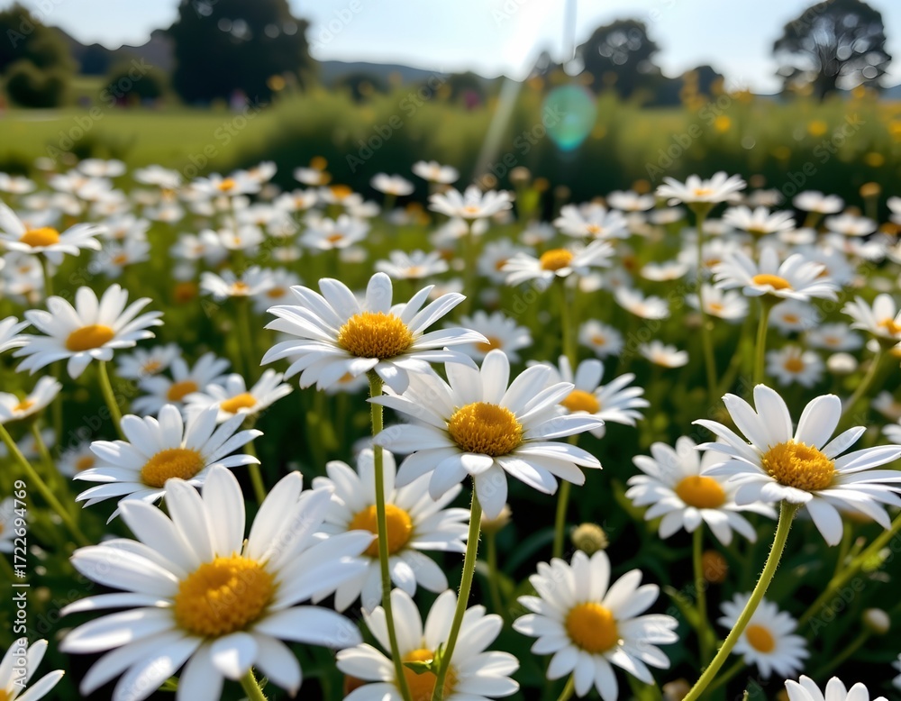Obraz premium Serene Daisy Field with Soft Sunlight and Bokeh