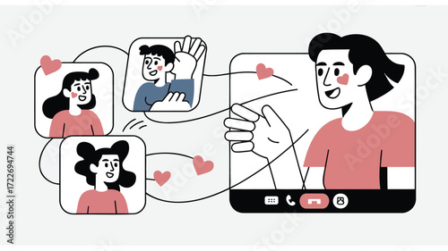 Staying connected A heartwarming online video call with friends sharing smiles and love through