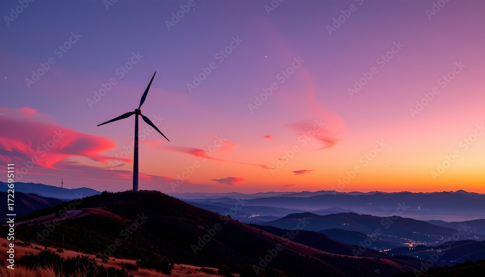 Obraz premium Serene Night Sky with Wind Turbine Hill