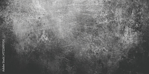 The texture grunge is rough and worn, with a pattern of fine scratches, smudges, and faded spots. The center of the image is brighter and lighter gray.
