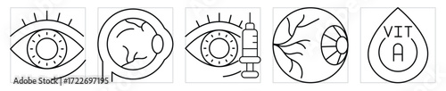 Ophthalmology icons set. Eye care and treatment symbols. Vector editable stroke.