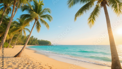 tropical beach with palm trees