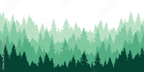 Green Forest Silhouette Vector Illustration for Nature Backgrounds and Landscape Designs