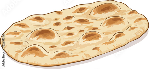 A detailed illustration of a single piece of freshly baked naan flatbread on a white background.