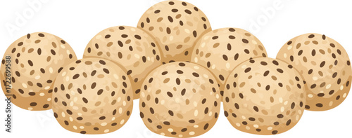 Group of round, light brown, seeded buns.