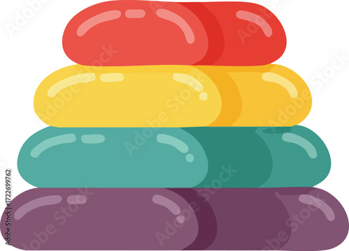 A colorful illustration of a stackable toy, featuring layers of different colors.