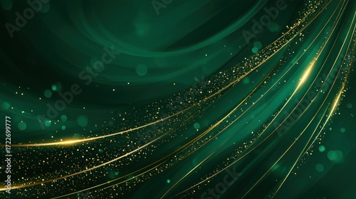 Wallpaper Mural Abstract green background with gold lines and glitter Torontodigital.ca